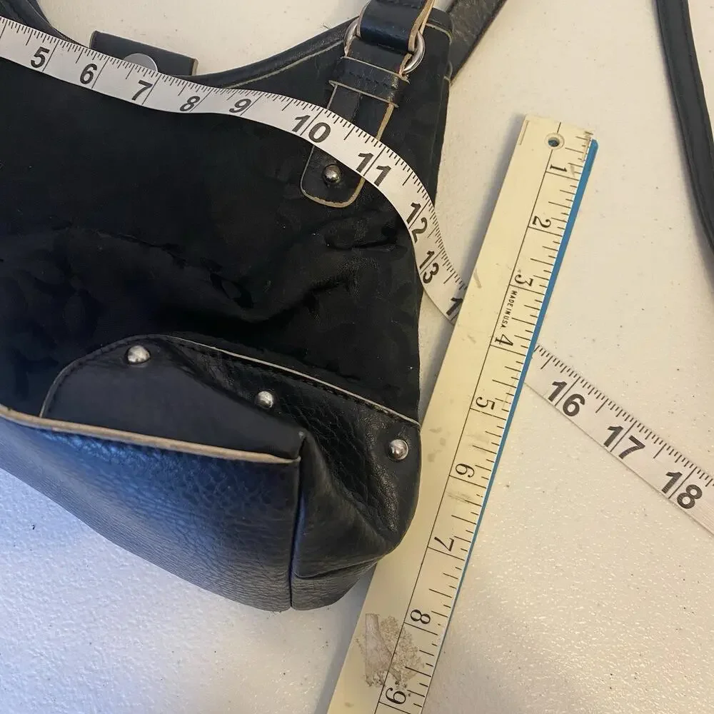Relic Vintage Y2K Black Faux Leather Monogram HOBO Purse Shoulder Bag Studded